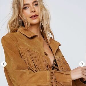 NWOT Real Leather Tan Fringe Jacket
